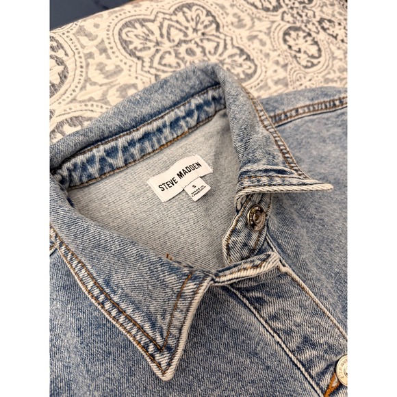 STEVE MADDEN Women's Medium Wash Denim Jumpsuit Belted Short Sleeve Size Small - Picture 3 of 7